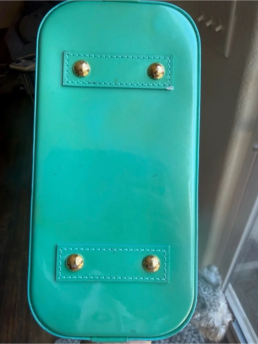 Louis Vuitton Turquoise Alma BB Vernis Satchel with Strap